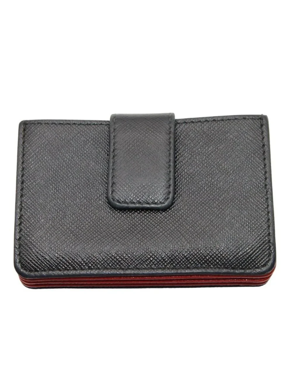 Prada Card Case Saffiano Black Red Accordion